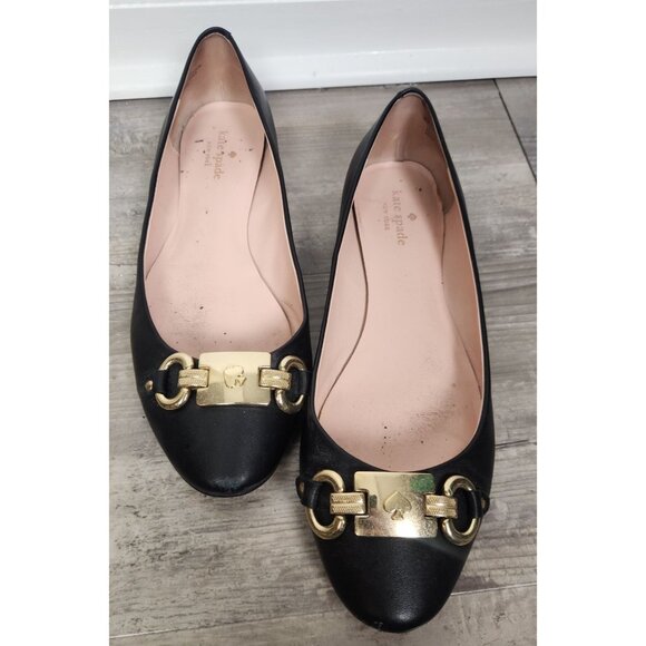 Kate Spade Women's Sz. 9.5 Phoebe Black Leather Ballet Flats - Picture 1 of 8